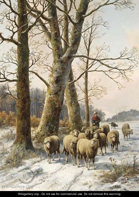A Shepherd In A Winter Landscape - Alexis de Leeuw