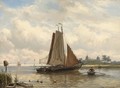 Fishing Boats At Anchor, The Muider Slot In The Distance - Johannes Hermann Barend Koekkoek