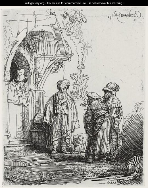 Three Oriental Figures (Jacob And Laban) - Rembrandt Van Rijn