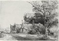Three Gabled Cottages Beside A Road - Rembrandt Van Rijn