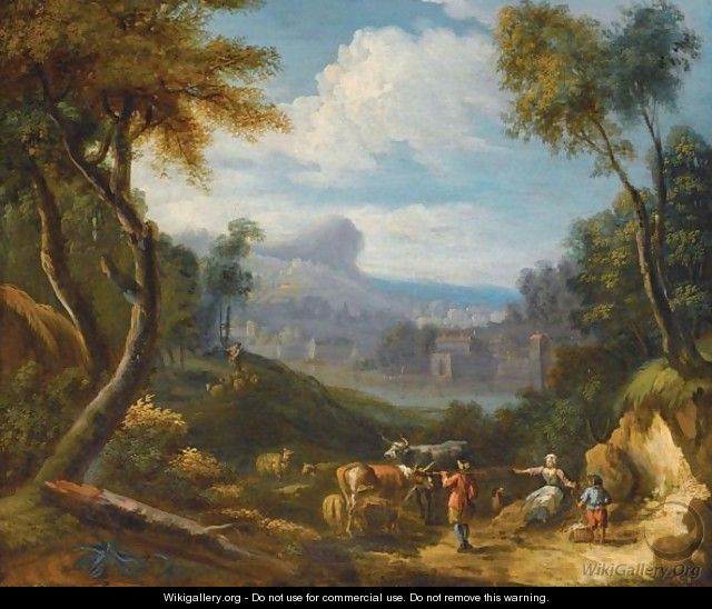 An Italianate Landscape With Drovers And Their Animals In The Foreground - Anglo-Flemish School