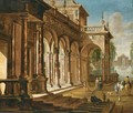 Elegant Figures Before A Palace With A Fountain Beyond - (after) Jacob Balthasar Peeters