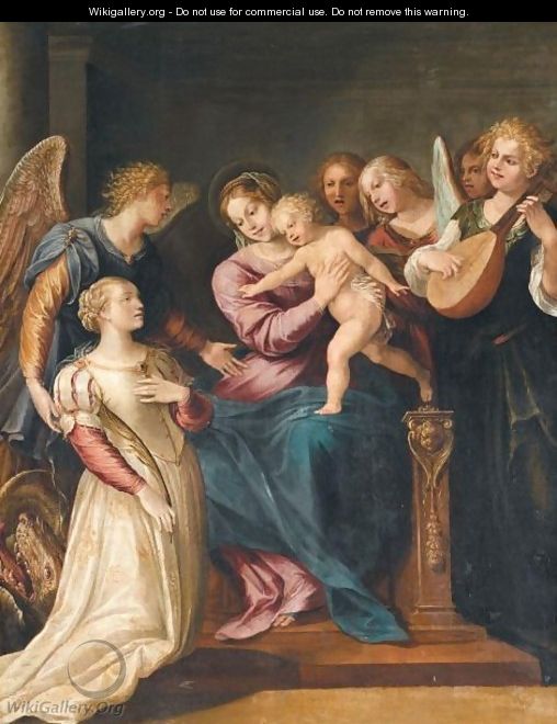 The Holy Family With Saint Margaret And Angels - (after) Giuseppe (d