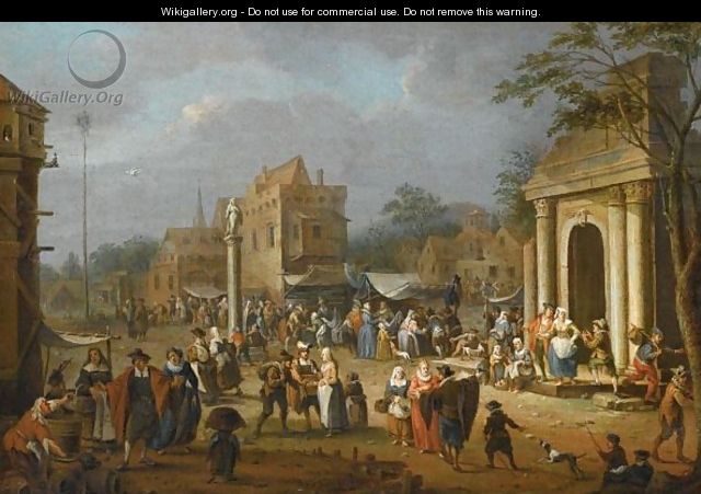 A Busy Market Scene Amongst Classical Ruins - (after) Pieter Van Bredael