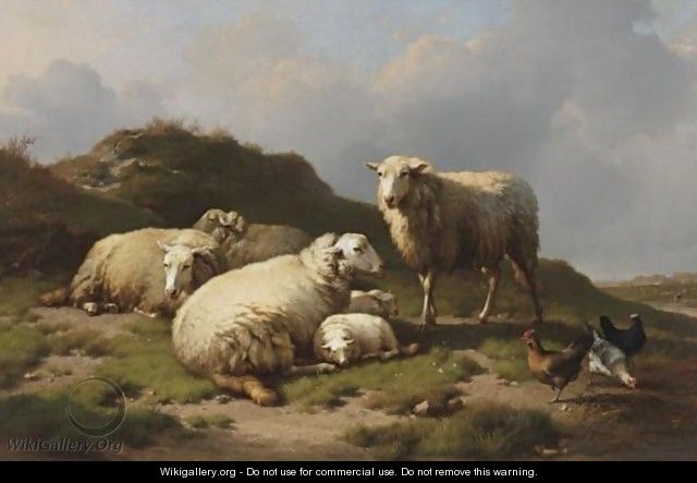 Sheep And Chickens In A Landscape - Eugène Verboeckhoven