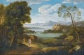 A Classical River Landscape With Three Figures On A Path, A Hilltop Town In The Distance - Hendrik Frans Van Lint