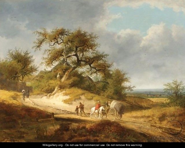 A Wooded Landscape With Dunes And Travellers - French School