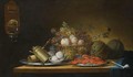 Still Life With Grapes And Apples In A Basket - German School