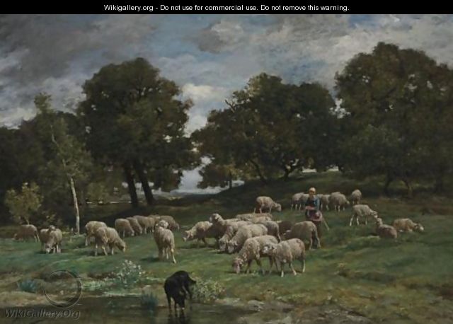 Shepherdess And Her Flock 2 - Charles Émile Jacque
