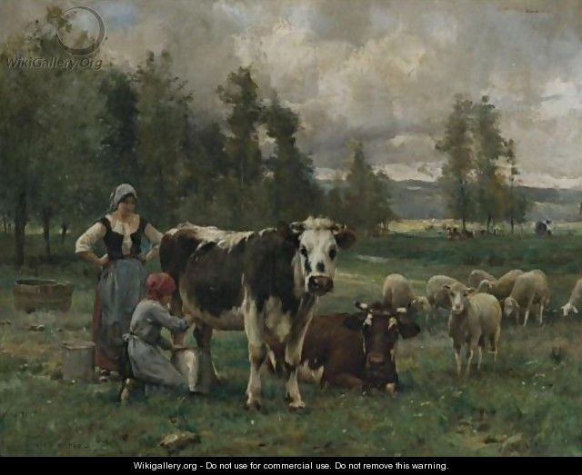 Milkmaids In The Pasture - Julien Dupre