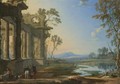 A Landscape At Evening With Travellers And A Hunter Near Classical Ruins - Pierre Patel