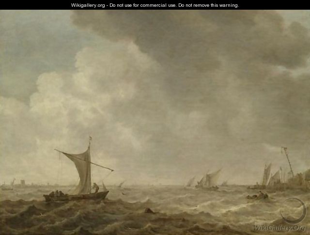An Estuary Scene With Small Vessels In A Choppy Sea - Jan van Goyen