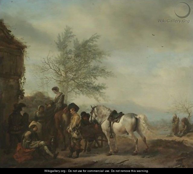 A Lakeside Halt With Travellers Resting - Philips Wouwerman