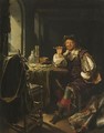 An Interior With A Soldier Smoking A Pipe - Frans van Mieris