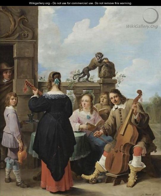 A Family Concert On The Terrace Of A Country House A Self Portrait Of The Artist With His Family - David The Younger Teniers