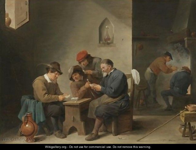 A Tavern Interior With Peasants Playing Cards - David The Younger Teniers