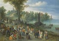 The Edge Of A Village With Figures Dancing On The Bank Of A River And A Fish-Seller - Jan The Elder Brueghel