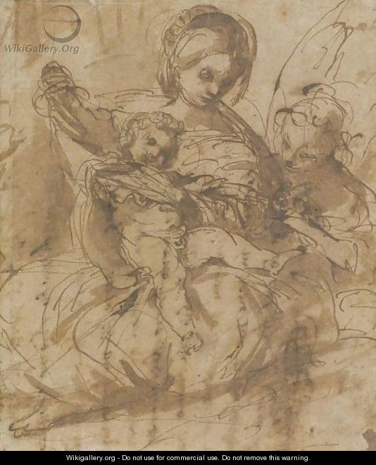 The Madonna And Child With An Angel - Bolognese School