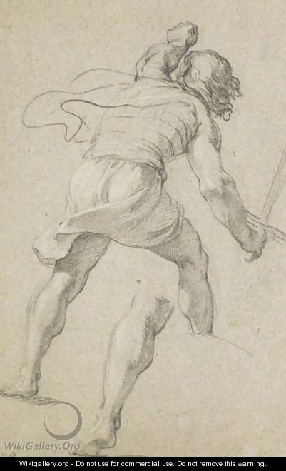A Standing Soldier Seen From Behind, And A Separate Study Of His Left Leg - (after) Le Brun, Charles
