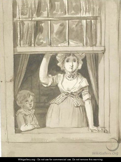 A Woman Standing At An Open Sash Window, A Small Boy Beside Her - Anthonie Andriessen