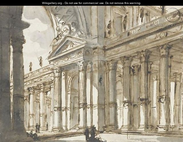 An Architectural Composition With An Arch And Colonnade - Charles Michel-Ange Challe