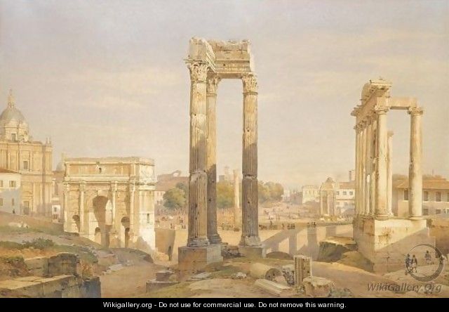 A View Of The Roman Forum, With Oxen And Carts In The Middle Ground - Hermann David Salomon Corrodi