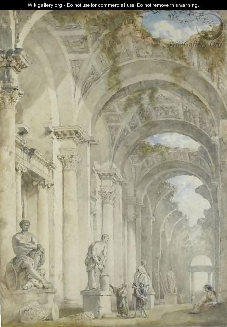 A Sculpture Gallery In A Ruined Arcade - (after) Giovanni Paolo Panini