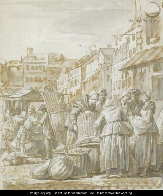 Women Gathered At A Street Market - Nicolas-Bernard Lepicier