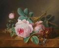 Still Life With Roses On A Marble Ledge - Julie Guyot