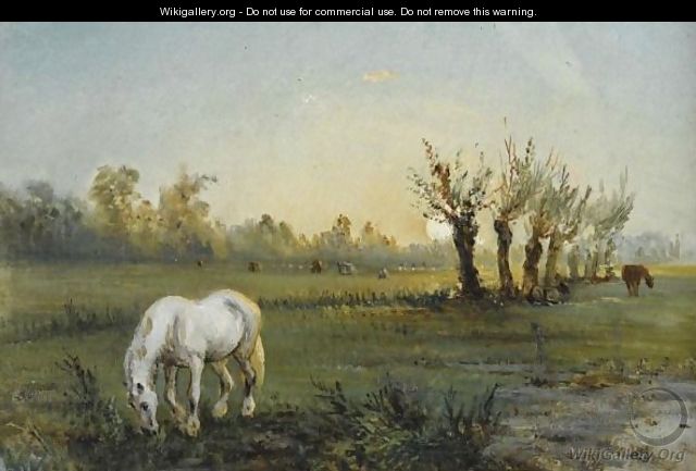 Cheval Blanc Dans Un Pre - Camille Pissarro