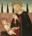 The Madonna Adoring The Christ Child Before A Wall, Cypress Trees Beyond - Florentine School