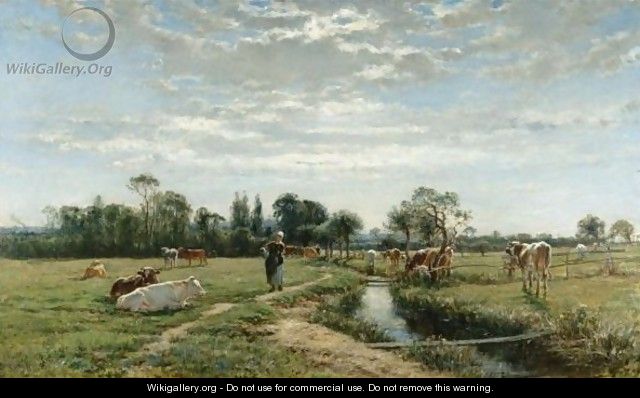 Milkmaid With A Herd Of Cows - William Mark Fisher