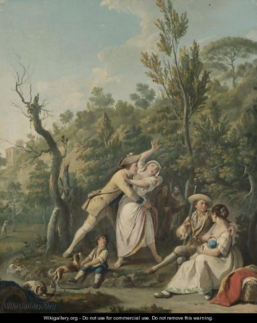 A Wooded Landscape With A Woman Resisting The Advances Of A Soldier, An Amorous Couple Beside Them - Pietro Fabris