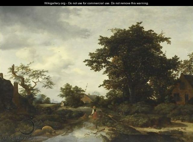 Wooded Landscape With A Woman By A River - Gerrit van Hees