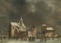 A View Of Wulven Castle In Winter With Figures Skating On The Ice - Anthonie Beerstraten