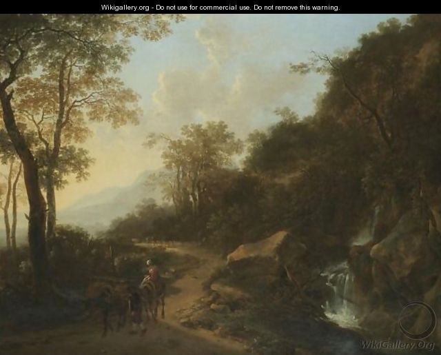 A Mountainous Italianate Landscape With Travellers Passing A Stream - Jan Both