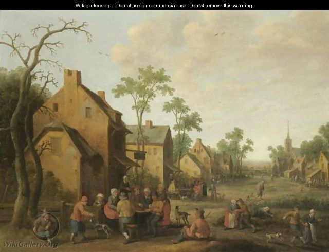 A Village Scene With Figures Conversing Outside A Tavern - Joost Cornelisz. Droochsloot