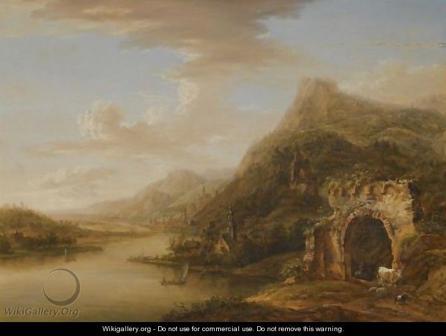 An Extensive Rhenish Landscape With A Ruined Arch In The Foreground - Christian Georg II Schutz or Schuz