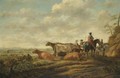 A Northern Landscape At Sunset With Herders And Their Cattle In The Foreground - (after) Aelbert Cuyp