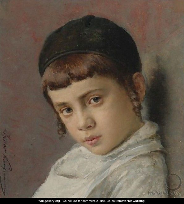 Portrait Of A Young Boy With Peyot - Isidor Kaufmann
