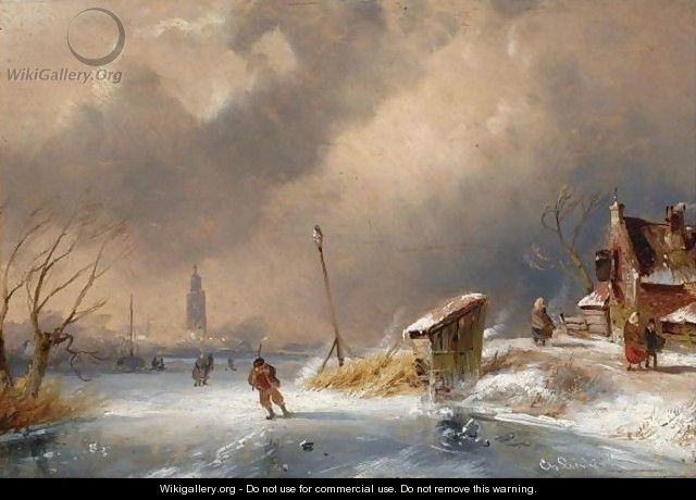 Skaters On A Cold Winter Day - Charles Henri Leickert