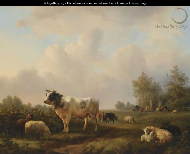 Cattle In A Summer Landscape - Jan Bedijs Tom