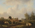 Cattle In A Summer Landscape - Jan Bedijs Tom