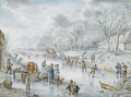 Many Figures On A Frozen Canal, A 'Koek En Zopie' In The Distance - Andries Vermeulen