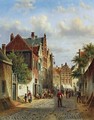 Figures In The Sunlit Streets Of A Dutch Town - Johannes Franciscus Spohler