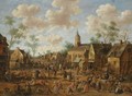 A Village Kermesse, With Numerous Figures Feasting And Conversing In The Street - Joost Cornelisz. Droochsloot