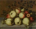 A Still Life With Pears And Apples On A Stone Ledge - Johannes Bouman