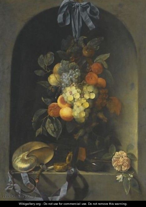 A Still Life With Peaches, Pomegranate, Grapes, And Plums - Joris Van Son