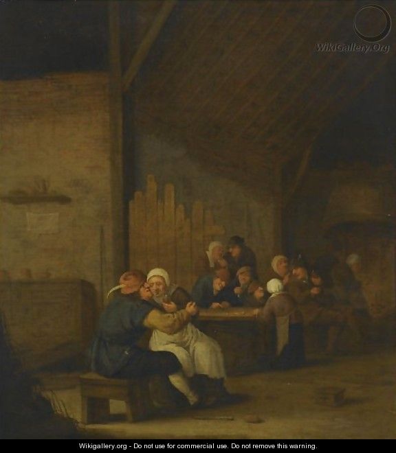 A Tavern Scene With Peasants Drinking And Smoking - Bartholomeus Molenaer