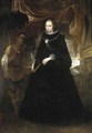 Portrait Of A Lady, Full Length, Holding A Fan, With Her Moorish Attendant Holding A Parasole - (after) Giovanni Bernardo Carbone